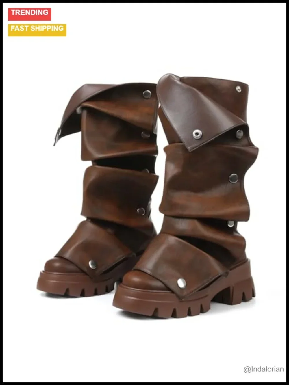 Faux Leather Mid Calf Platform Boots with Fold Over Slouchy Design